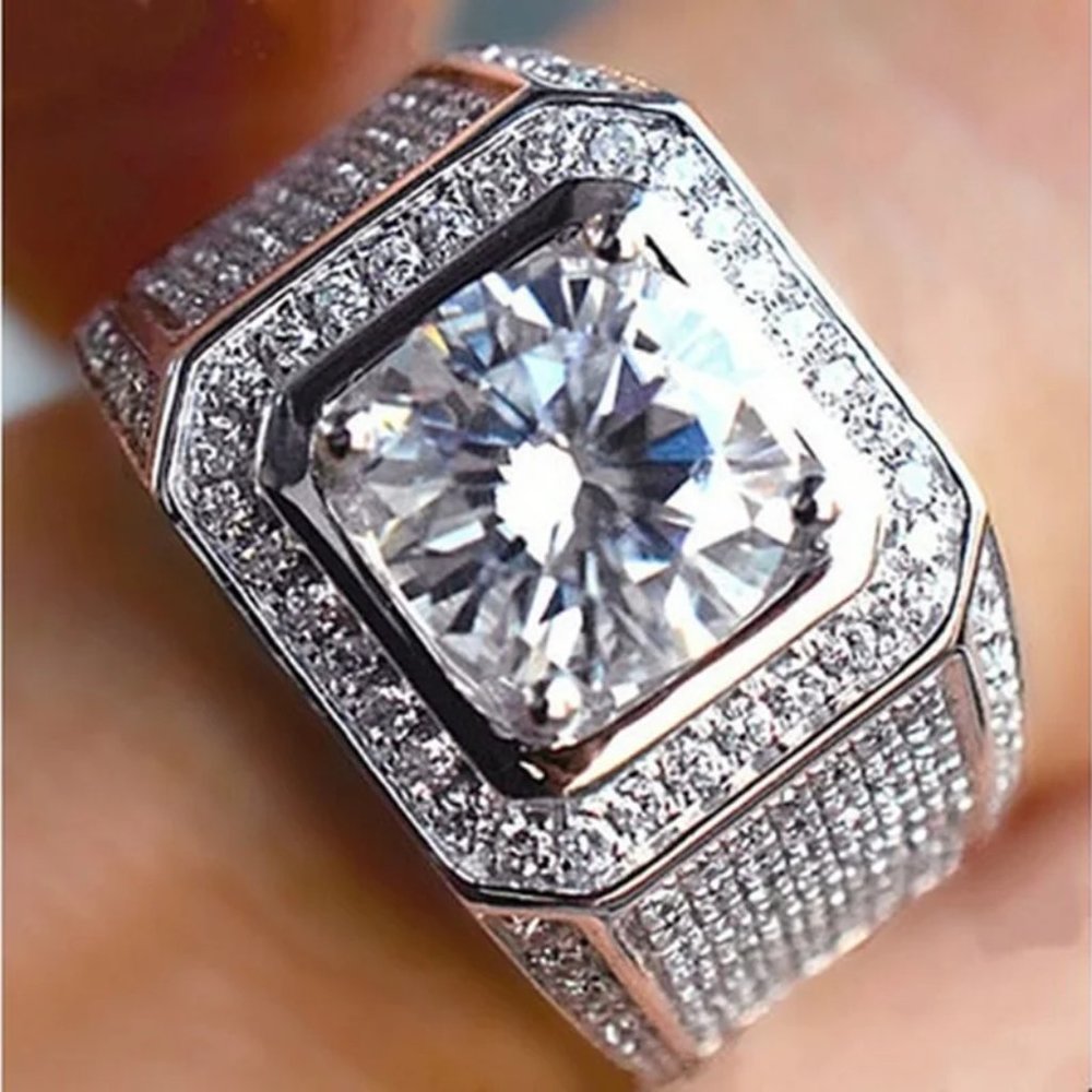 Huge XXL 6.00 CTW. Men's Diamond Ring 18k White Gold  ⭐  Must See  ⭐ - Picture 5 of 7